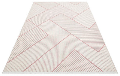 Pink Outdoor Rug, Geometric Striped Stain-Resistant Rug For Patio Decks, 3mm  Modern Outdoor Area Rug-160cm X 220cm