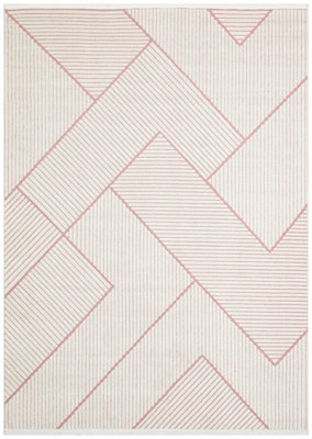 Pink Outdoor Rug, Geometric Striped Stain-Resistant Rug For Patio Decks, 3mm  Modern Outdoor Area Rug-160cm X 220cm
