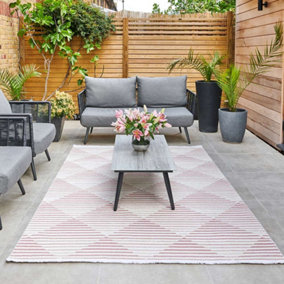Pink Outdoor Rug, Geometric Striped Stain-Resistant Rug For Patio Decks, 3mm Modern Outdoor Area Rug-160cm X 220cm