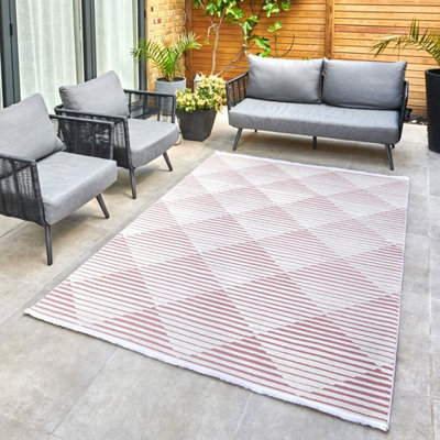 Pink Outdoor Rug, Geometric Striped Stain-Resistant Rug For Patio Decks ...