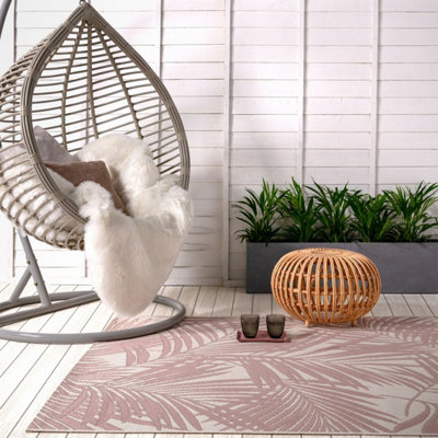 Pink Outdoor Rug, Nature-Print Stain-Resistant Rug For Patio Decks Garden, 4mm Modern Outdoor Area Rug- 120cm X 170cm