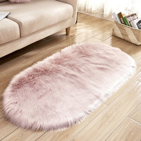 Pink Oval Soft Longhair Rug Room Decor Sofa Cover 60 x 120 cm