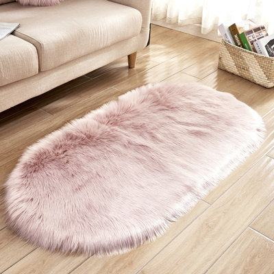 Pink Oval Soft Shaggy Rug Kids Rooms Decor Floor Rugs 180cm L x 100 cm W