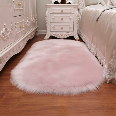 Pink Oval Soft Shaggy Rug Kids Rooms Decor Floor Rugs 180cm L x 100 cm W