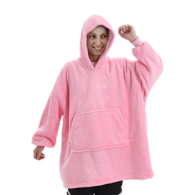 Pink Oversized Sherpa Flannel Oversized Hoodie Blanket with Front Pocket