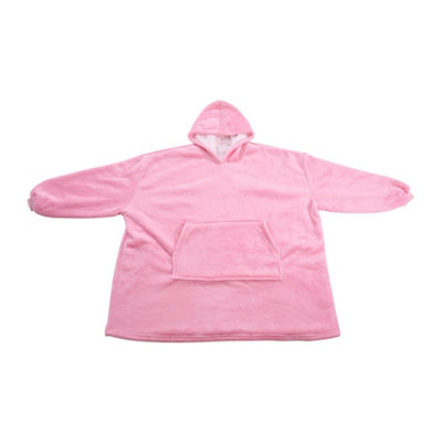 Pink Oversized Sherpa Flannel Oversized Hoodie Blanket with Front Pocket