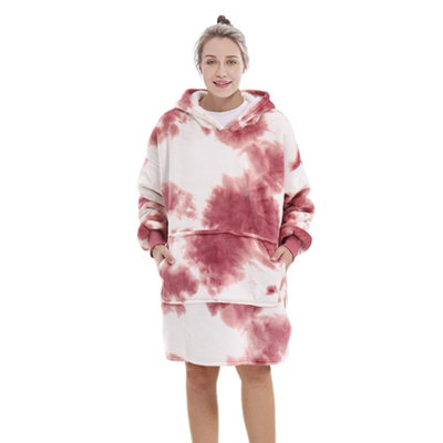 Pink Oversized Tie Dye Sherpa Blanket Hoodie with Front Pocket