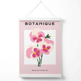 Pink Pansies Flower Market Boho Poster with Hanger / 33cm / White