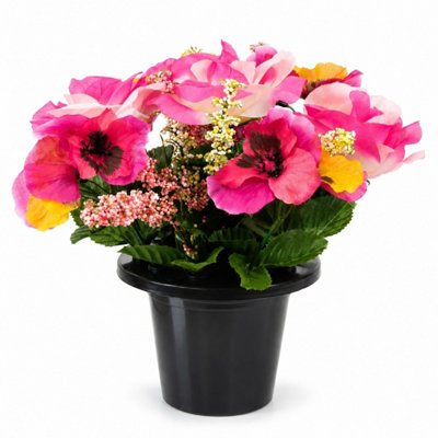 Pink Pansy & Rose Set of 1 Artificial Silk Flower Grave Pot Memorial ...