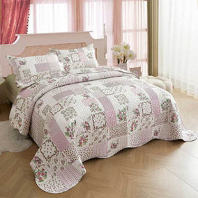 Pink Patchwork Bedspread King (260x260cm)