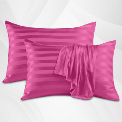 PINK PILLOWCASE LUXURY CASES MICROFIBER HOUSEWIFE STRIPE PILLOW COVER PAIR