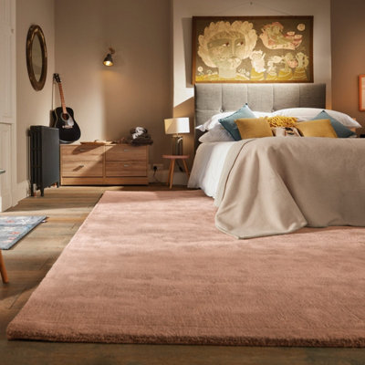 Pink Plain Modern Rug Easy to clean Living Room and Bedroom-200cm X 300cm