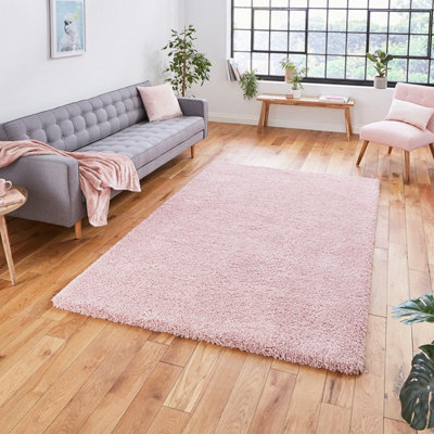 Pink Plain Shaggy Modern Easy to Clean Rug for Living Room Bedroom and ...