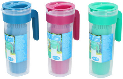 Pink Plastic Jug Pitcher Set 1Litre Coloured Lid with 4x Cups For Water Fridge Picnic