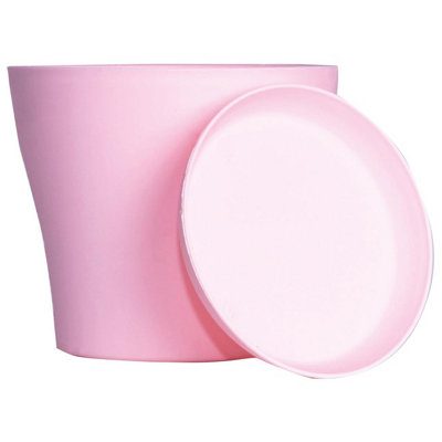 Pink Plastic Plant Pot - Weatherproof Colourful Home or Garden Planter with Drainage Holes & Saucer - H13 x 10cm Diameter