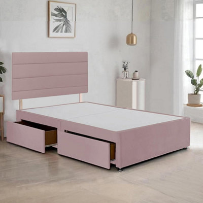 Pink Plush 4FT Small Double Bed Frame with 20 Inch Headboard and 2Drawers