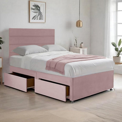 Pink Plush 4FT Small Double Bed with 20 Inch Headboard with Mattress ...