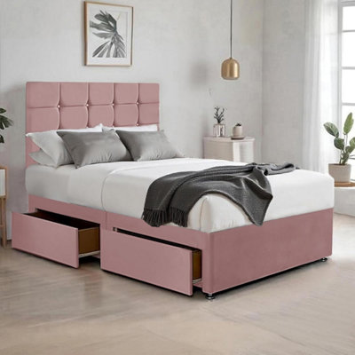 Pink Plush 4FT Small Double Bed with Matttress 2 Storage Drawers and 20 ...