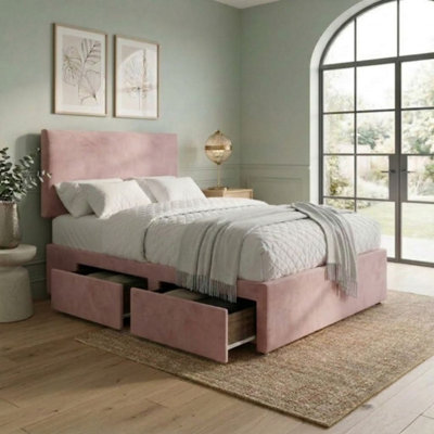 PINK PLUSH 4FT SMALL DOUBLE BED WITH MATTTRESS 2 STORAGE DRAWERS AND 20 ...