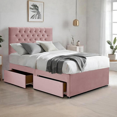 Pink Plush 6FT Super King Size Bed with Matttress 2 Storage Drawers and ...