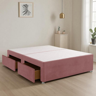 Pink Plush Fabric 4FT Small Double Bed Base with 2 Spacious Drawers