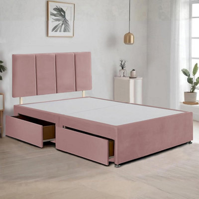 Pink Plush Fabric 4FT Small Double Bed Frame with 20 Inch Vertical Line ...