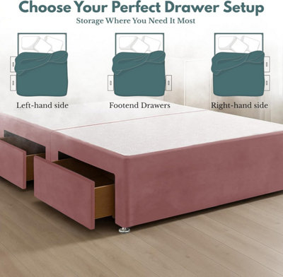 Pink Plush Fabric 6FT Super King Bed Base with 2 Spacious Drawers