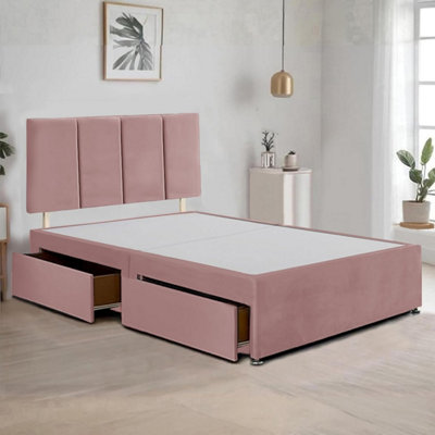 Pink Plush Fabric 6FT Super King Bed Frame with 20 Inch Vertical Line ...