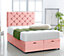 Pink Plush Foot Lift Ottoman Bed With Memory Spring Mattress And Studded Headboard 2FT6 Small Single