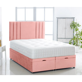 Pink Plush Foot Lift Ottoman Bed With Memory Spring Mattress And   Vertical Headboard 3FT Single