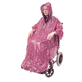 Pink Polka Dot Polyester Wheelchair Poncho - Waterproof Fabric Machine Washable