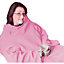 Pink Polyester Fleece Blanket with Oversized Sleeves - Machine Washable