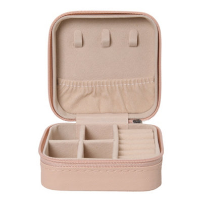 Pink Portable Small Faux Leather Jewellery Box