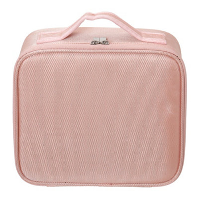 Pink Portable Waterproof Zippered Cosmetic Organizer Case Travel Makeup Bag with Compartments