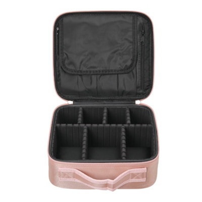 Pink Portable Waterproof Zippered Cosmetic Organizer Case Travel Makeup Bag with Compartments