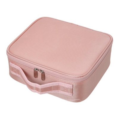 Pink Portable Waterproof Zippered Cosmetic Organizer Case Travel Makeup Bag with Compartments