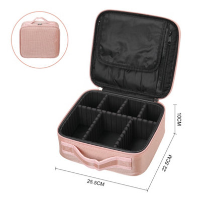 Pink Portable Waterproof Zippered Cosmetic Organizer Case Travel Makeup Bag with Compartments