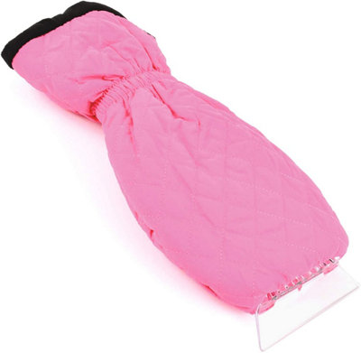 Pink Quilted Ice Scraper Glove - Warm Fleece-Lined Mitt with Built-in Snow & Frost Remover for Car Windscreen - 36cm x 14cm
