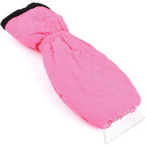 Pink Quilted Ice Scraper Glove - Warm Fleece-Lined Mitt with Built-in Snow & Frost Remover for Car Windscreen - 36cm x 14cm