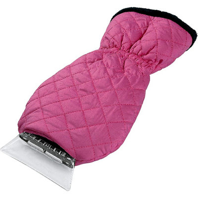 Pink Quilted Ice Scraper Glove - Warm Fleece-Lined Mitt with Built