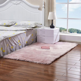 Pink Rectangle Soft Shaggy Rug Kids Rooms Decor Floor Rugs 90cm L x 60 cm W