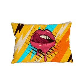 Pink, Red Lips, Mouth And Tongue Icon On Pop Art Retro Vintage Colorful Background (Cushion) / 30cm x 45cm