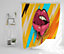 Pink, red lips, mouth and tongue icon on pop art retro vintage colorful background (Shower Curtain) / Default Title