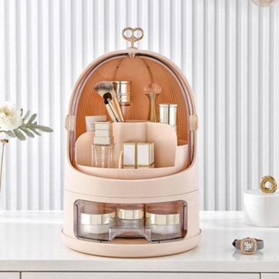 Pink Rotating Music Box Design Makeup Organizer with Sliding Doors and ...