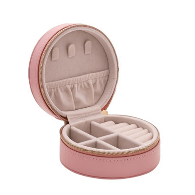 Pink Round Jewellery Box With Compartments and Zip