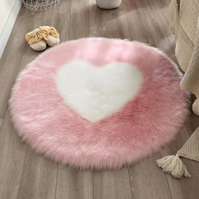 Pink Round Soft Shaggy Area Rug Kids Rooms Decor Indoor Floor Rugs Dia 60 cm