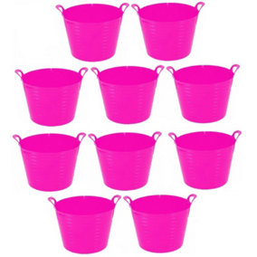 Pink Set Of 10 Plastic Flexi Tub Storage Bucket 42L Builders Garden Horse Feed Trug Laundry Toy