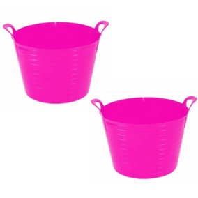 Pink Set Of 2 Plastic Flexi Tub Storage Bucket 42L Builders Garden Horse Feed Trug Laundry Toy
