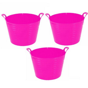 Pink Set Of 3 Plastic Flexi Tub Storage Bucket 42L Builders Garden Horse Feed Trug Laundry Toy