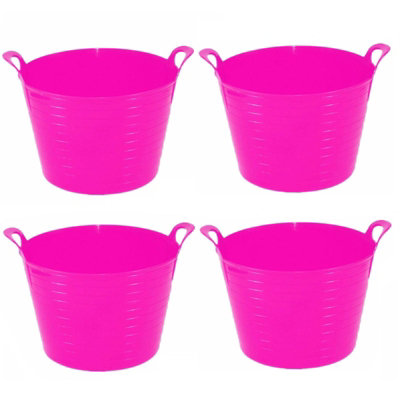 Pink Set Of 4 Plastic Flexi Tub Storage Bucket 42L Builders Garden Horse Feed Trug Laundry Toy